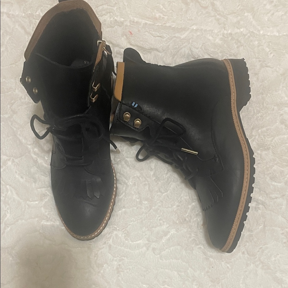 Toms Black Fringe Lace-Up Boots
